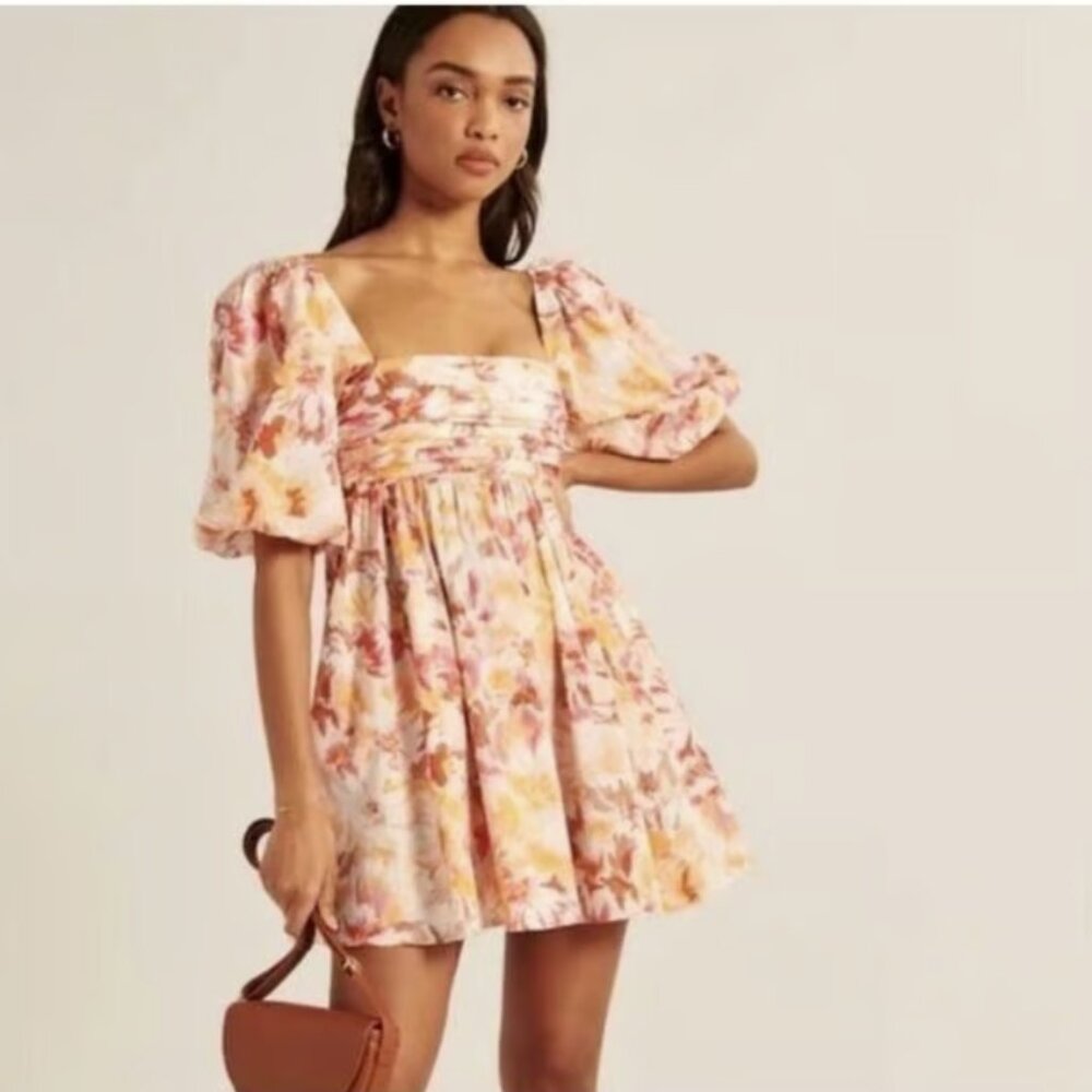 New Abercrombie & Fitch Small Floral Emerson Poplin Puff Sleeve Mini Dress